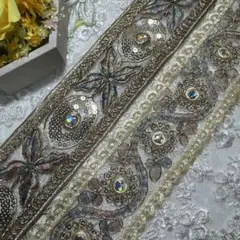 海外製ミラーボール入り刺繍リボン各1m合計2メートル