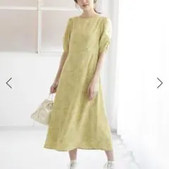 【ロペピクニック】　ロングワンピース　38 イエロー　袖ギャザー　花柄　秋