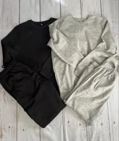 2着セット　ルームウェア　パジャマ　裏起毛　ブラック　グレー　メンズM