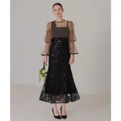 【LEJA】フレアスリーブボレロ花柄刺繍マーメイドドレスワンピース