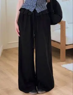 ブラック　黒　スウェットパンツ　スウェット　スカート付き　韓国　amood