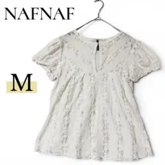 NAFNAF 半袖 レース Tシャツ ブラウス ホワイト M 白 透け感 薄手のサムネイル