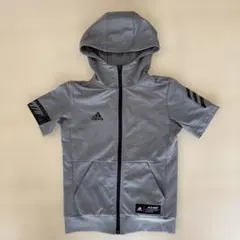 adidas アディダス 半袖パーカー ジャージ グレー キッズ 140