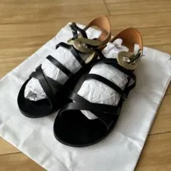レザー ストラップ サンダル ブラック ゴールド