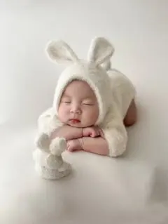 ニューボーンフォト うさぎ コスチューム ロンパース 帽子 ハロウィン 新生児