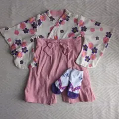 花柄　袴ロンパース 70cm