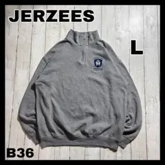 JERZEES ハーフジップスウェット 刺繍ロゴ ビンテージ グレー L