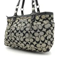 コーチ シグネチャー キャンバス レザー トートバッグ ブラック 黒