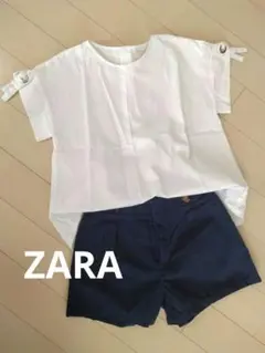 ZARA 半袖シャツとショートパンツセット 164cm ホワイト ネイビー