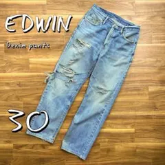 EDWINエドウィン 90s日本製 ダメージドクラッシュデニムパンツM