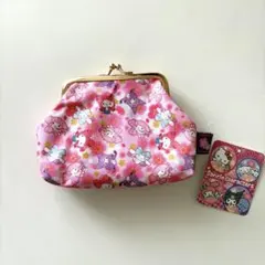 サンリオキャラクターズ　がまぐちポーチ　和柄　ピンク　キティ クロミ マイメロ