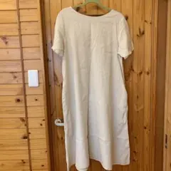 アイボリー 半袖カットソーワンピース