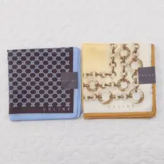 セリーヌ 大判ハンカチ ミニスカーフ コットン 2枚セット マカダム チェーン柄