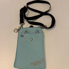 猫モチーフ スマホショルダーバッグ 라이트 블루