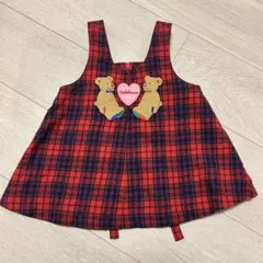 ミキハウス MIKIHOUSE 赤チェック ジャンパースカート クリスマス くま