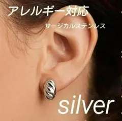 匿名配送　シルバー　縞模様　ドロップ型　ビーンズ　ピアス　ステンレス　シンプル