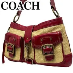 極美品 COACH コーチ ショルダーバッグ ラフィア レガシー 金具 