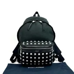 【美品】サンローラン　リュック　スタッズ　シルバー金具　キャンバス　レザー　黒色 美品】サンローラン リュック スタッズ シルバー金具 キャンバス