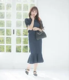 evelyn エブリン 開襟マーメイド opデニム　パフスリーブ