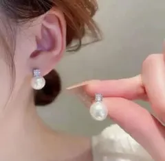 パール ピアス ジルコニア 真珠風 上品 揺れるピアス 韓国 結婚式 フォーマル