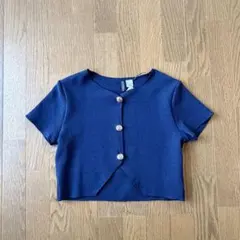 【新品】　H&M 半袖カーディガン ネイビー Mのサムネイル