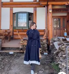 ネイビー ロングコート ウエストベルト付き