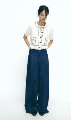 ZARA ZARAステッチ入りショートスリーブニットジャケット