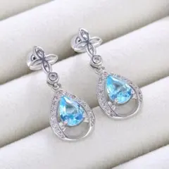 R348 ピアス　アクアマリン　ジルコニア　プレゼント　K18WG　シルバー　銀