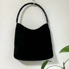 【GUCCI】 黒 スエード ハンドバッグ バンブーハンドル