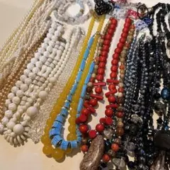 ヴィンテージパール系天然石系ビーズ系ネックレス　リング　ブレスレット