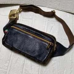 Orobianco オリビアンコ　ボディバック　ウエストバッグ　レザー　ネイビー