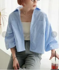 ディスコート 袖バルーン クロップド シャツ カジュアルシャツ 五分袖