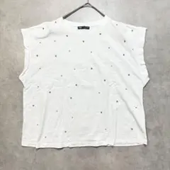 ザラ ビジュー付き フレンチスリーブTシャツ カットソー　L　ホワイト 1154のサムネイル