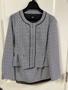 未使用 ノーカラーペプラムジャケット 白黒ツイード