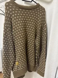 ブラウン ハート柄 ニットセーター 長袖