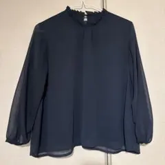 ロペピクニック　フリルネック　ブラウス　ネイビー