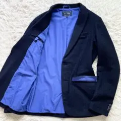 Lサイズ ARMANI メルトン テーラードジャケット 裏地ブルー 装飾ボタンのサムネイル