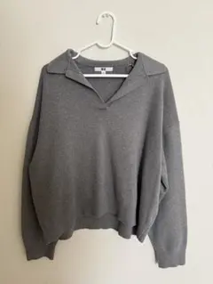 UNIQLO ユニクロ スムースコットンリラックスポロセーター グレー XL