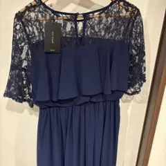 ネイビー レース袖 フリル パーティードレス XXL