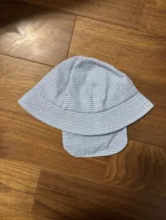 【値下げ】水色チェック柄クマ刺繍バケットハット 42cm