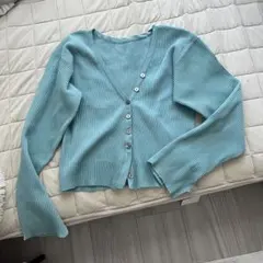 mystic 水色 リブ編み 長袖カーディガン