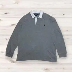 美品 XXL ポロラルフローレン エルボーパッチ ラガーシャツ グレー ゆるだぼ