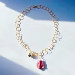 チョーカー ネックレス ゴールド フープ チェーン 変形 ピンク 淡水 パール