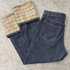 버버리 블루 라벨 스트레이트 데님 팬츠 노바 체크 무늬 40 L 사이즈