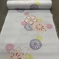綿 紅梅 浴衣 反物 綿紅梅 花 白地 日本製 1080