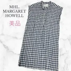 【美品】マーガレットハウエル 綿麻 ブロック チェック ロング ワンピース