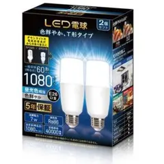 LED電球 T形タイプ 60形相当 昼光色相当 2個セット