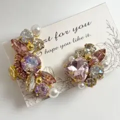ハンドメイド ピアス 花モチーフ ピンク