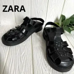 【新品未使用タグ付】 ZARA (ザラ) グルカサンダル フラット ブラック 新品未使用タグ付】 ZARA (ザラ) グルカサンダル フラット