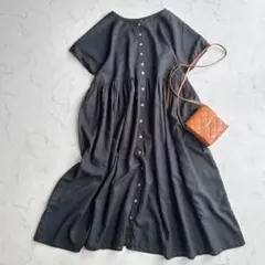 HEAVENLY コットンリネン　ゆったり ギャザー ワンピース　黒